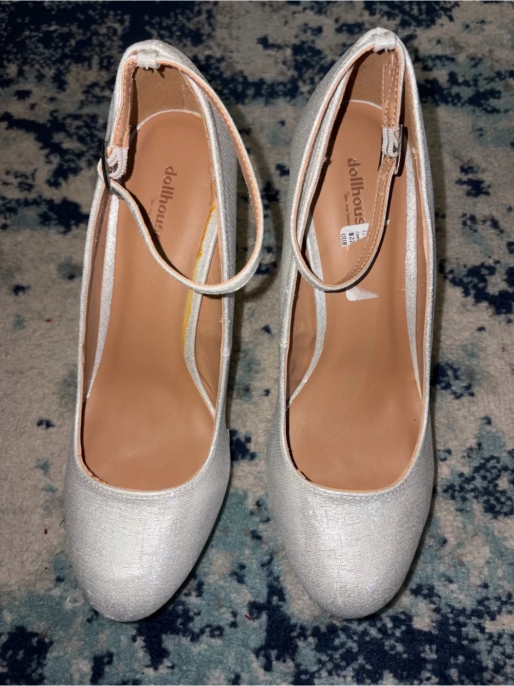 Dollhouse White Shimmer Ankle-Strap Mary Jane Wedge Pumps